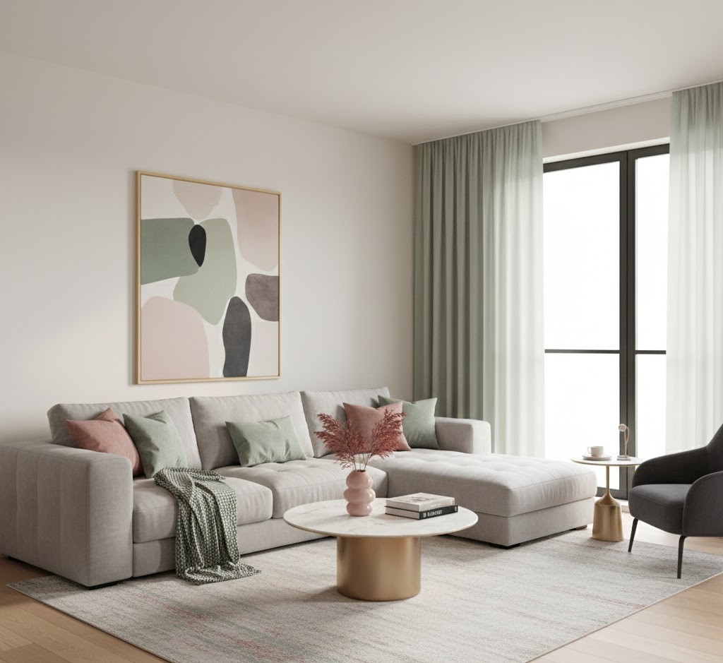 Moderne woonkamer met textieldecoratie