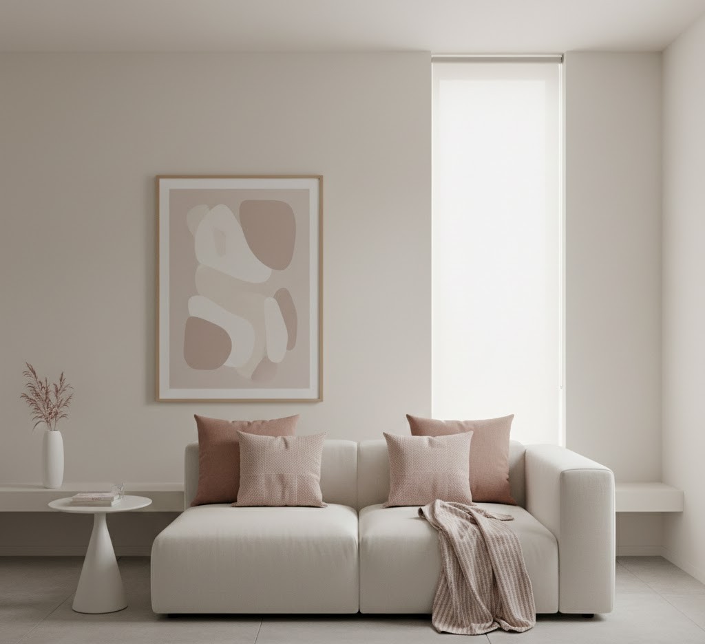 Minimalistische ruimte met textielaccenten